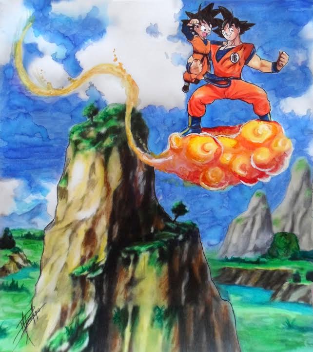 Goku y su hijo Gothen. Por María Pizarro