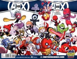 Avengers vs. X-Men #1. Por Skottie Young.
