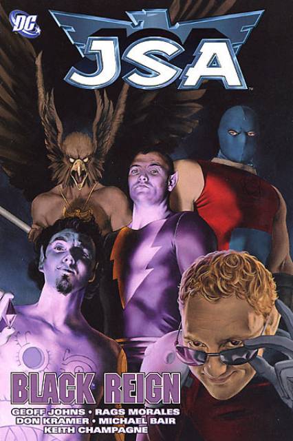 Portada de JSA: Black Reign. Por John Watson. Tomo que recopila JSA #56-#58 y Hawkman Vol4 #23-25.